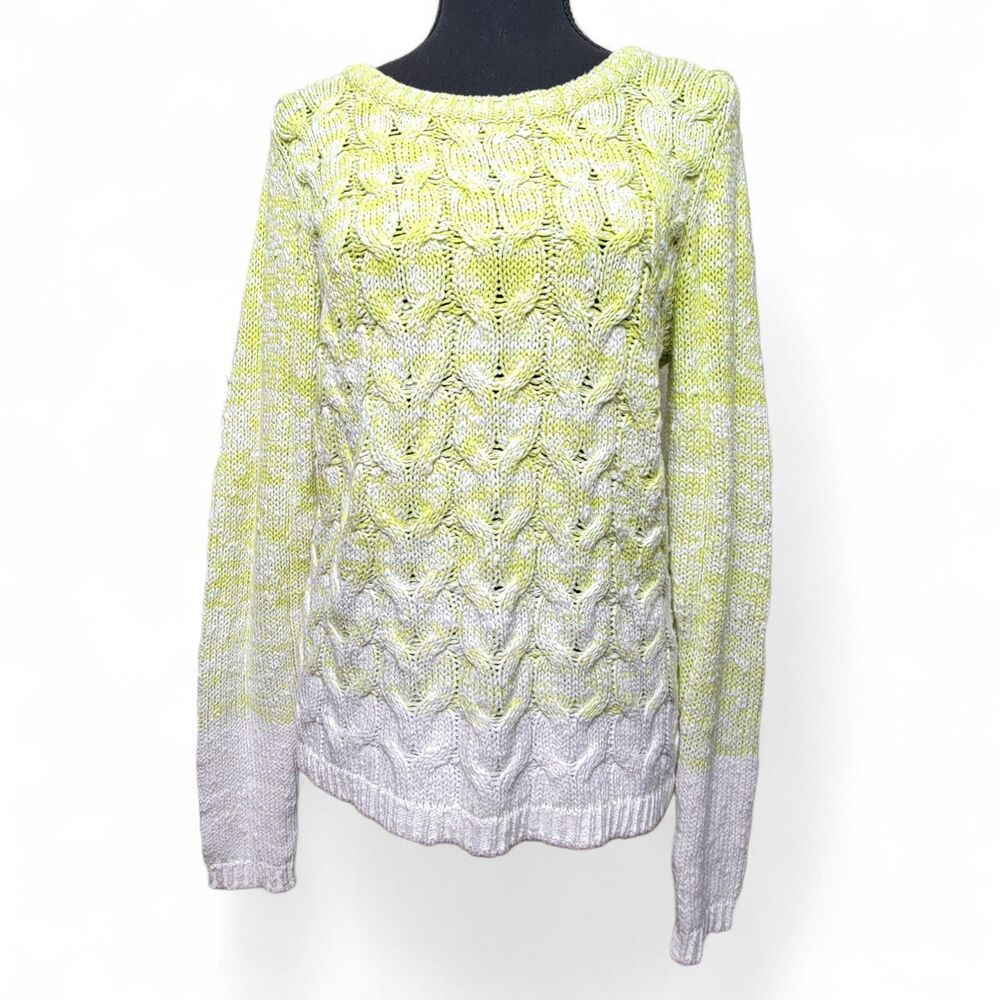Liz Claiborne Women's Sweater M Pullover Cable Knit Neon Y2K Cottagecore Preppy